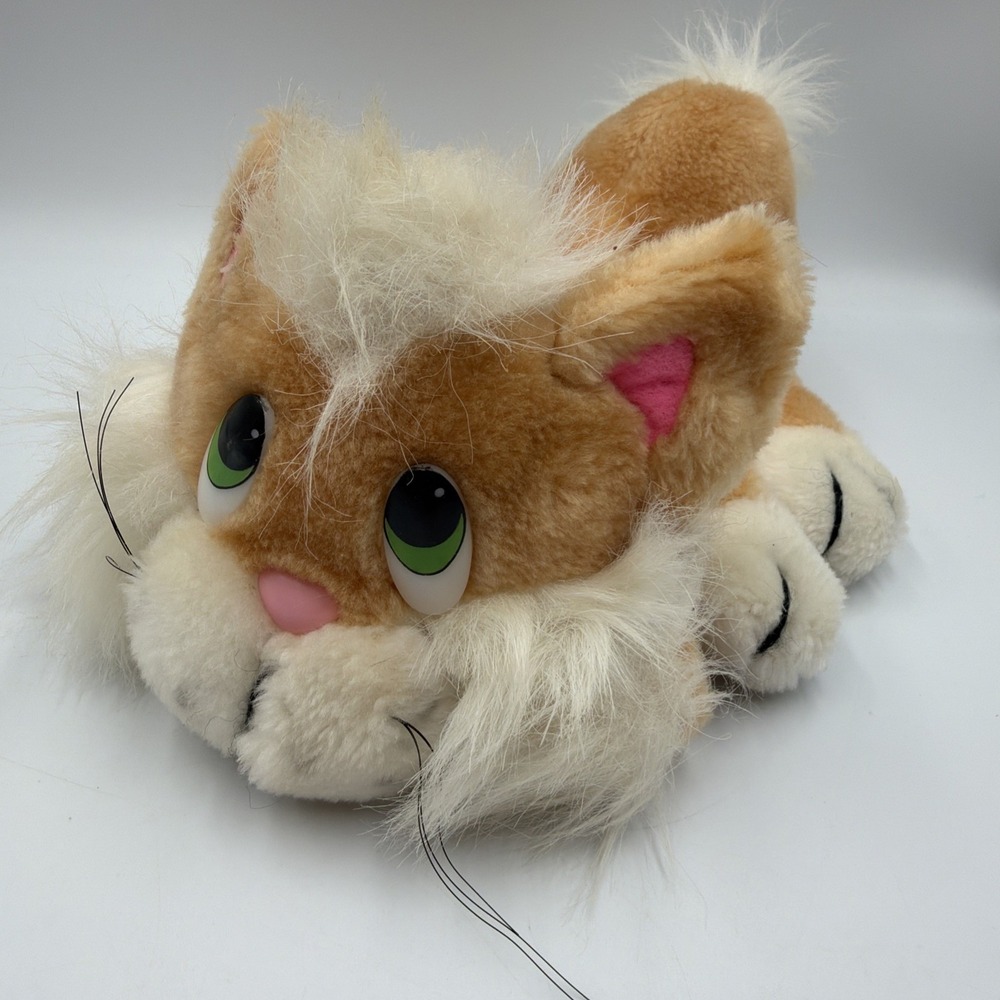 Vintage Applause Knickerbocker Calvin Sr Plush Cat White Tan 1981 Green Eyes